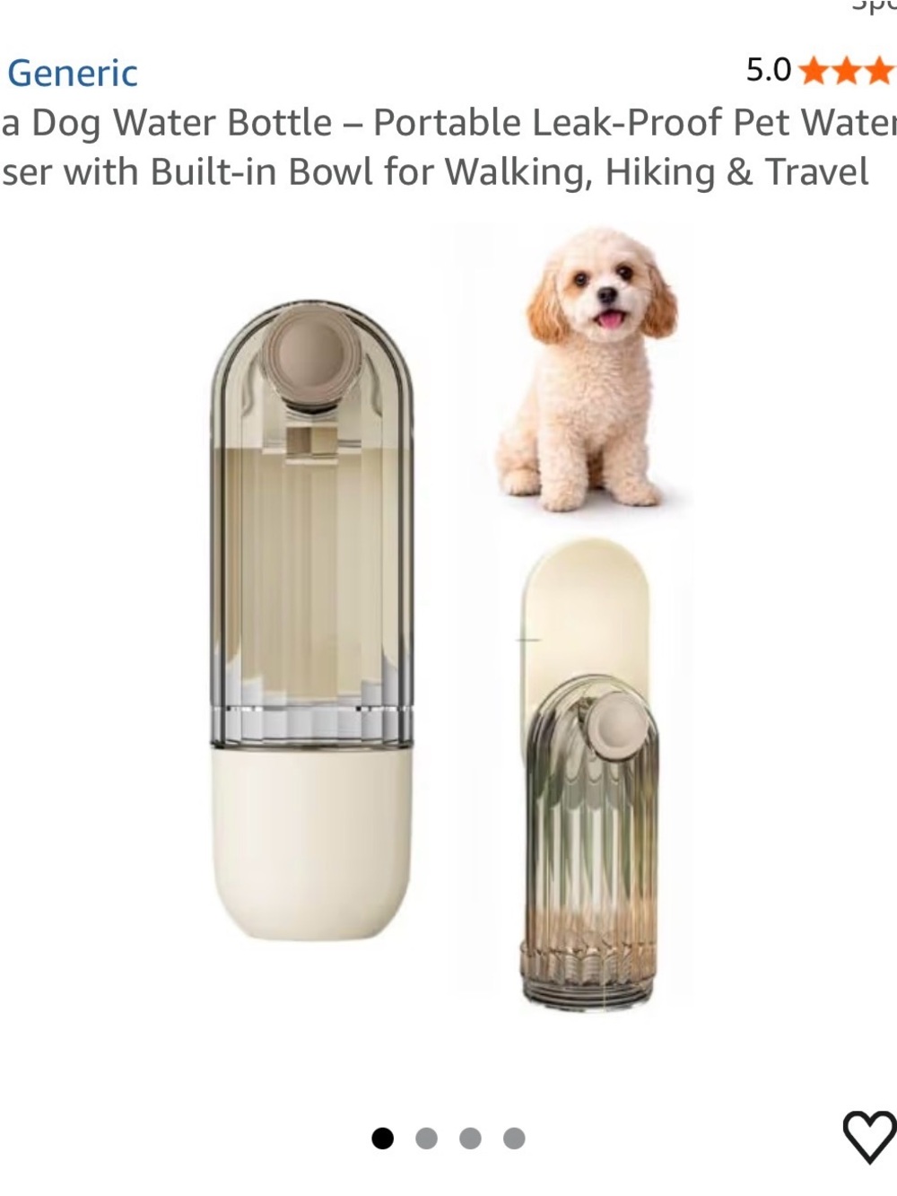 Portable Cream Dog Water Bottle with Built-In Bowl - Picture 3 of 6
